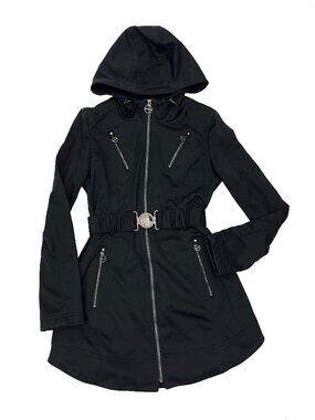 Laundry Shelli Segal fleece lined rain coat cinched waist belt Black Womens S